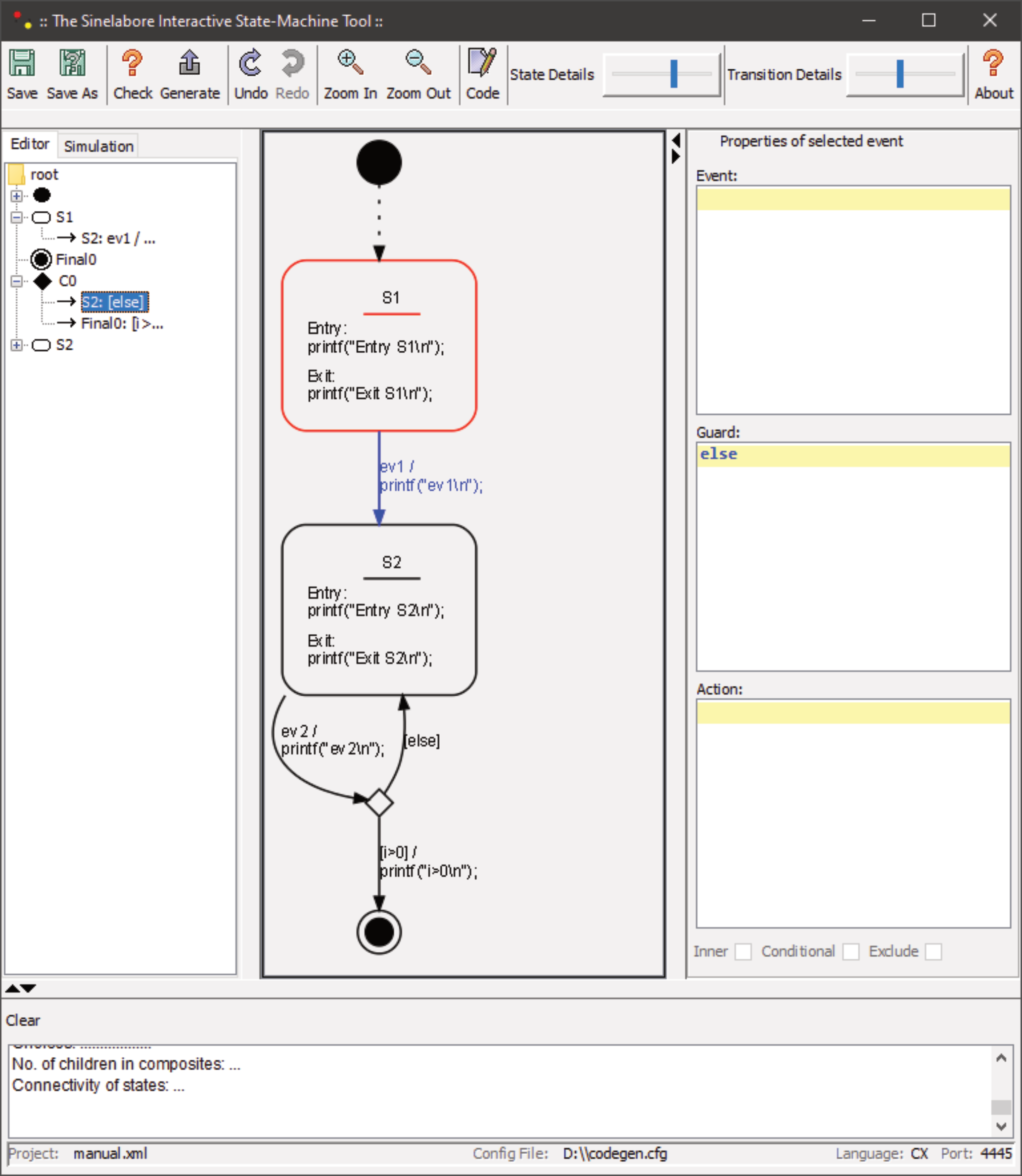 The first diagram with an init state, a normal state, a final state and a choice